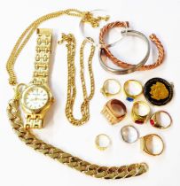 A quantity of costume jewellery including marked 925 white paste and other dress rings, heavy gold