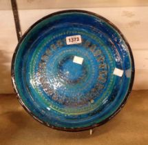 A mid 20th Century Bitossi Italian pottery dish with impressed decoration on a turquoise glaze