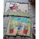 A pair of small vintage Walt Disney mats, depicting Donald Duck, Chip n Dale and Goofy