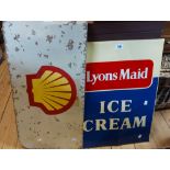 A vintage enamelled Lyons Maid Ice Cream sign - sold with a similar Shell sign
