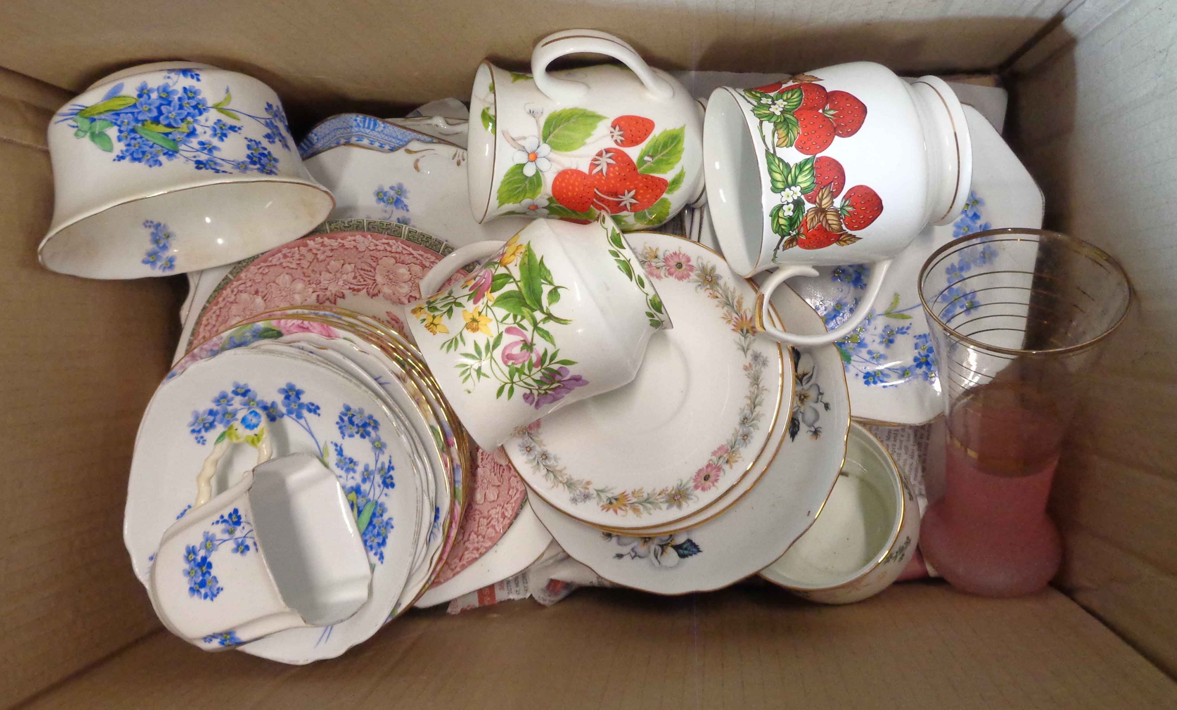 A box containing a quantity of ceramics including teaware, etc.