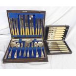A canteen containing a six place setting of silver plated cutlery - sold with a cased set of fish
