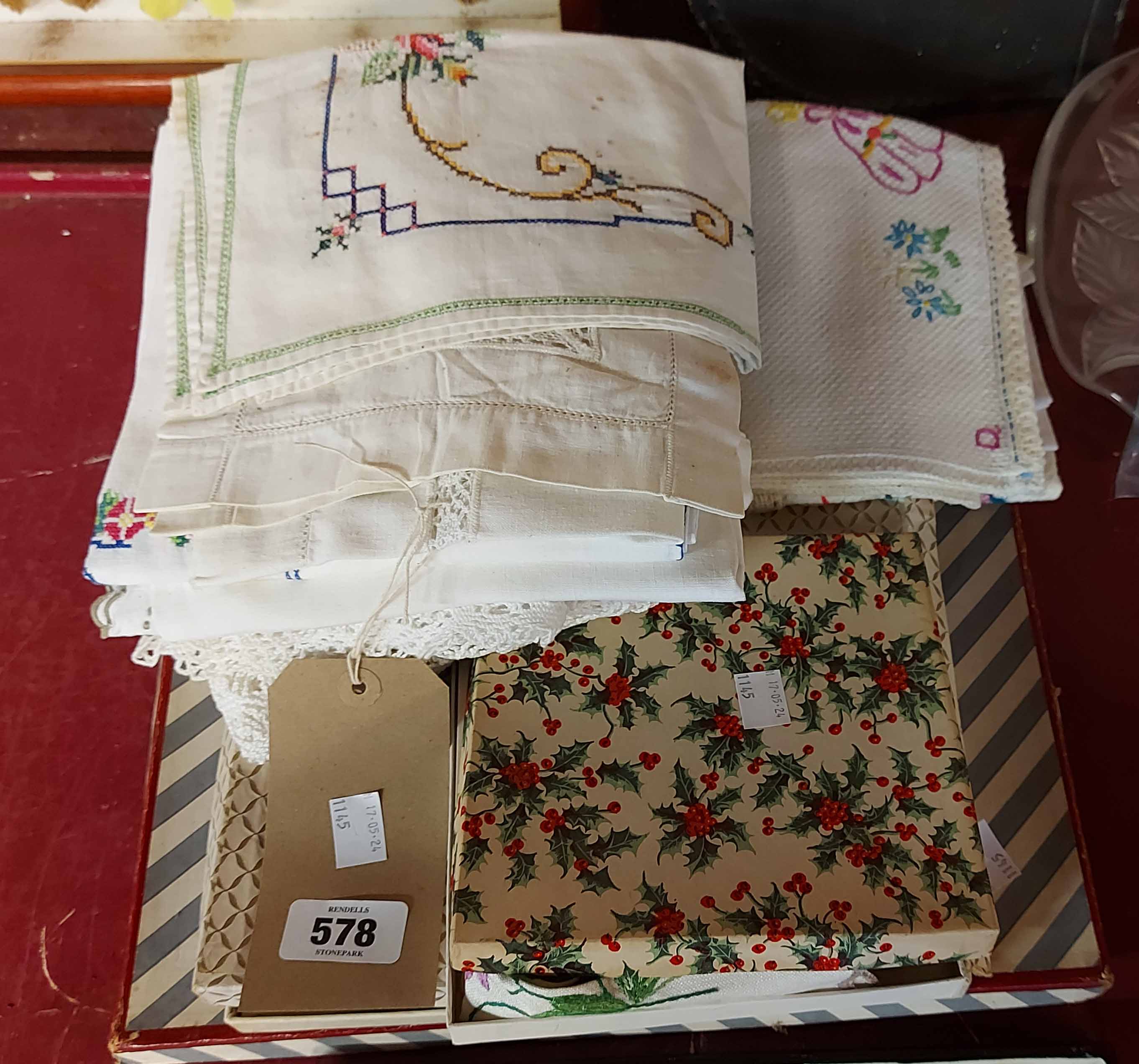 A small quantity of embroidered linen table ware