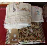 A small quantity of embroidered linen table ware