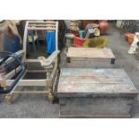 Three wooden boxes and a wooden plantation style chair for restoration