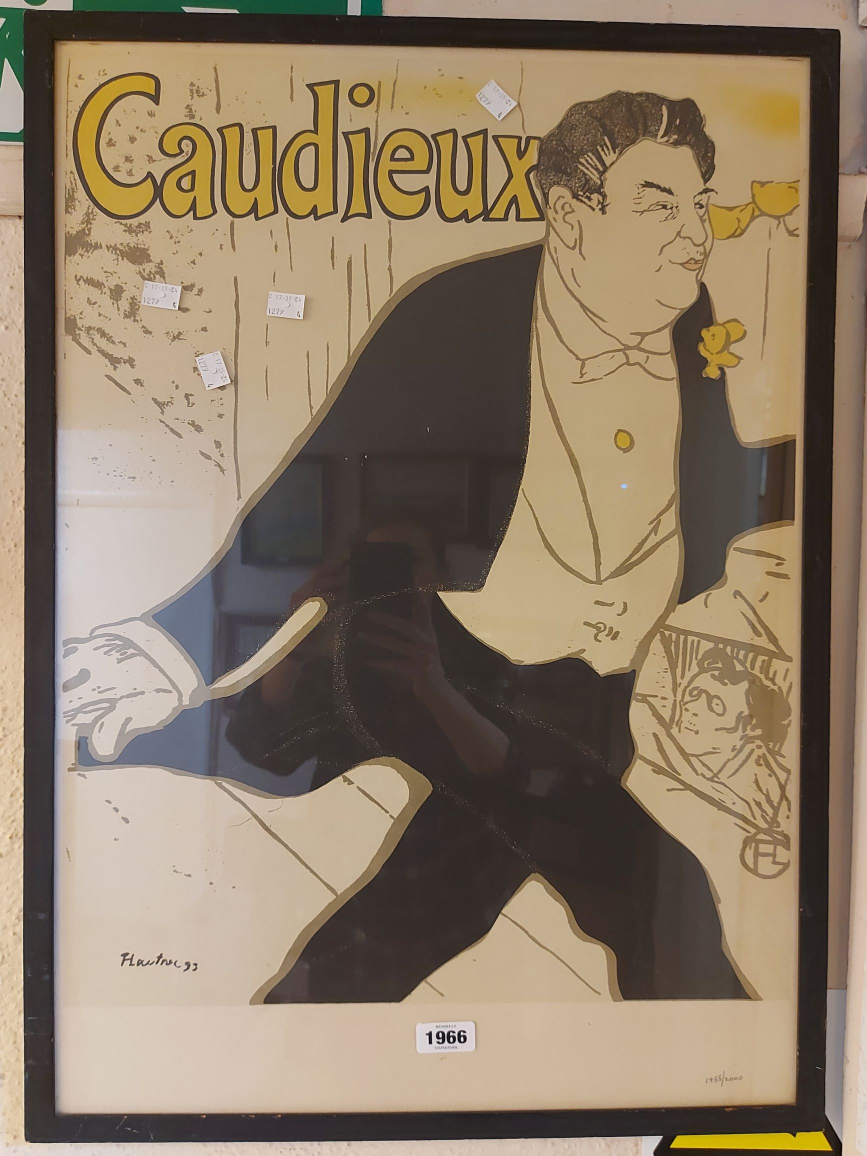 Henri de Toulouse-Lautrec: a framed coloured poster print for Caudieux - numbered 1955/2000 -