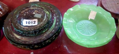 A Whitefriars glass green dish with internal controlled bubble decoration and a smaller similar -