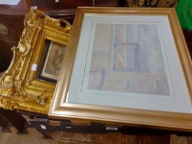 A box containing a quantity of assorted framed coloured prints, etc.