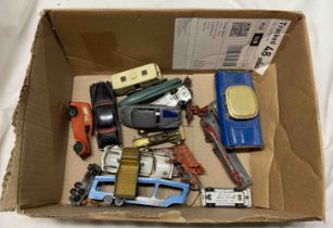 A box containing a small quantity of die cast and other cars including Corgi, Lesney, etc.
