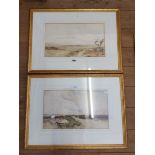 A pair of gilt framed English School watercolours, both depicting Norfolk views - bearing labels