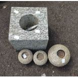 Three round stone tealight holders - sold with a square stone flower holder