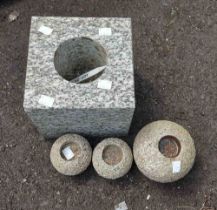 Three round stone tealight holders - sold with a square stone flower holder