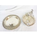 An antique silver plated grape dish with grapevine pattern handle and heart shaped tray base -