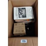 A box containing collectable fishing accessories including a Hardy reel Uniqua 3 1/2", etc.