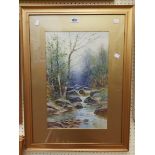 Rubens Southey: a gilt framed and slipped watercolour, depicting a woodland river landscape with