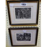 †Peter Reddick: a pair of Hogarth framed small format signed limited edition woodcuts, one