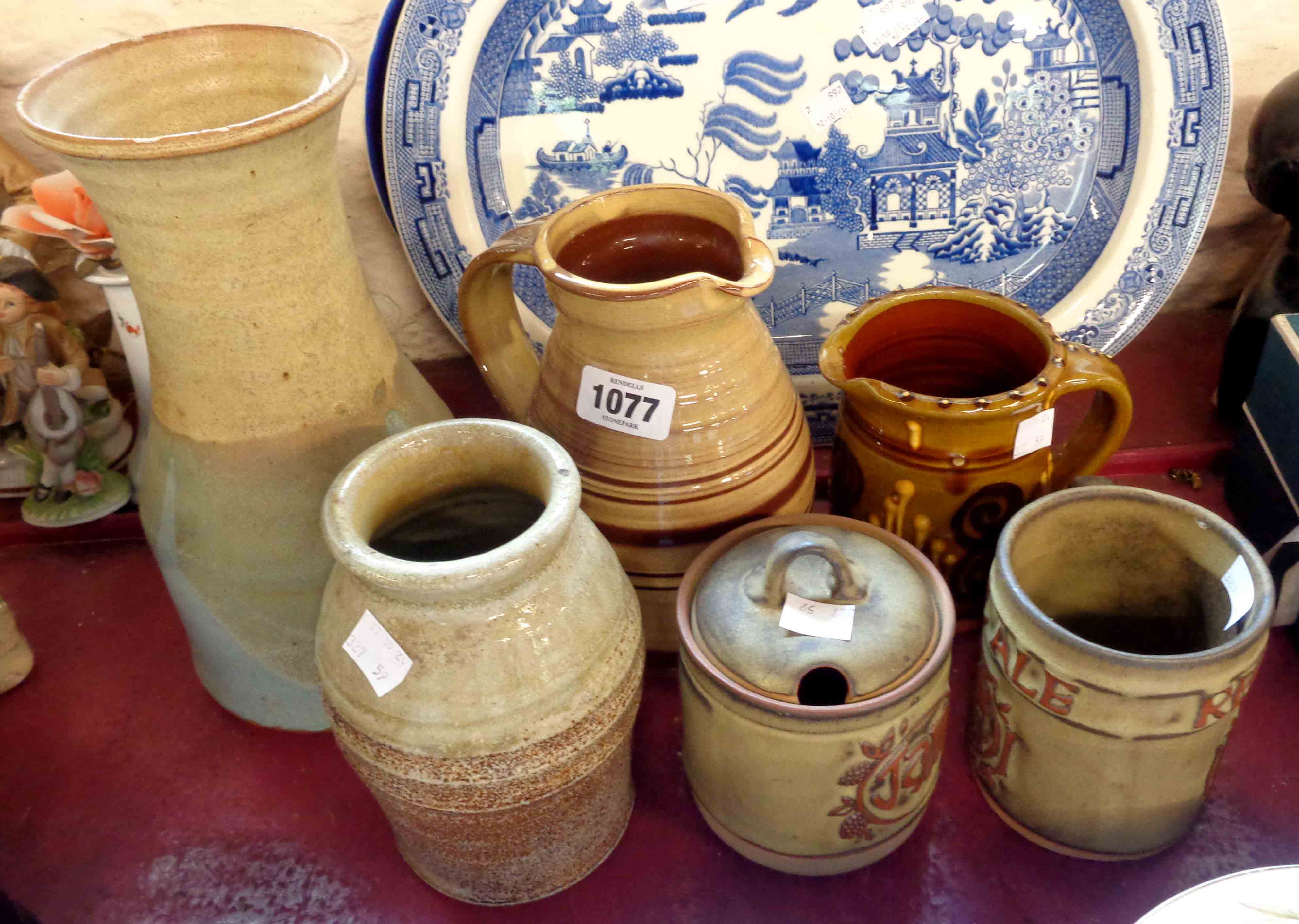 A quantity of Studio Pottery including John Pollex slipware jug, etc.