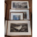 †John Shapland (C. Russell): five framed greyscale gouache paintings, all depicting named views -