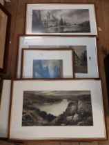 †John Shapland (C. Russell): five framed greyscale gouache paintings, all depicting named views -