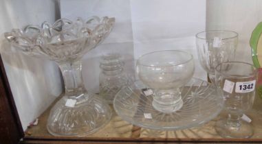 A quantity of glassware including large 19th Century goblet rummer with slice cut decoration,