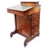 A 53cm late Victorian inlaid walnut Davenport with lift-top pen tray, leather writing surface and