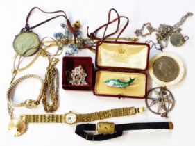 A bag containing a vintage marked 18K cased lady's wristwatch - sold with other modern watches and