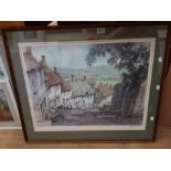 Sturgeon: a framed large format coloured print entitled 'Gold Hill, Shaftesbury' - signed and