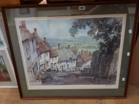 Sturgeon: a framed large format coloured print entitled 'Gold Hill, Shaftesbury' - signed and