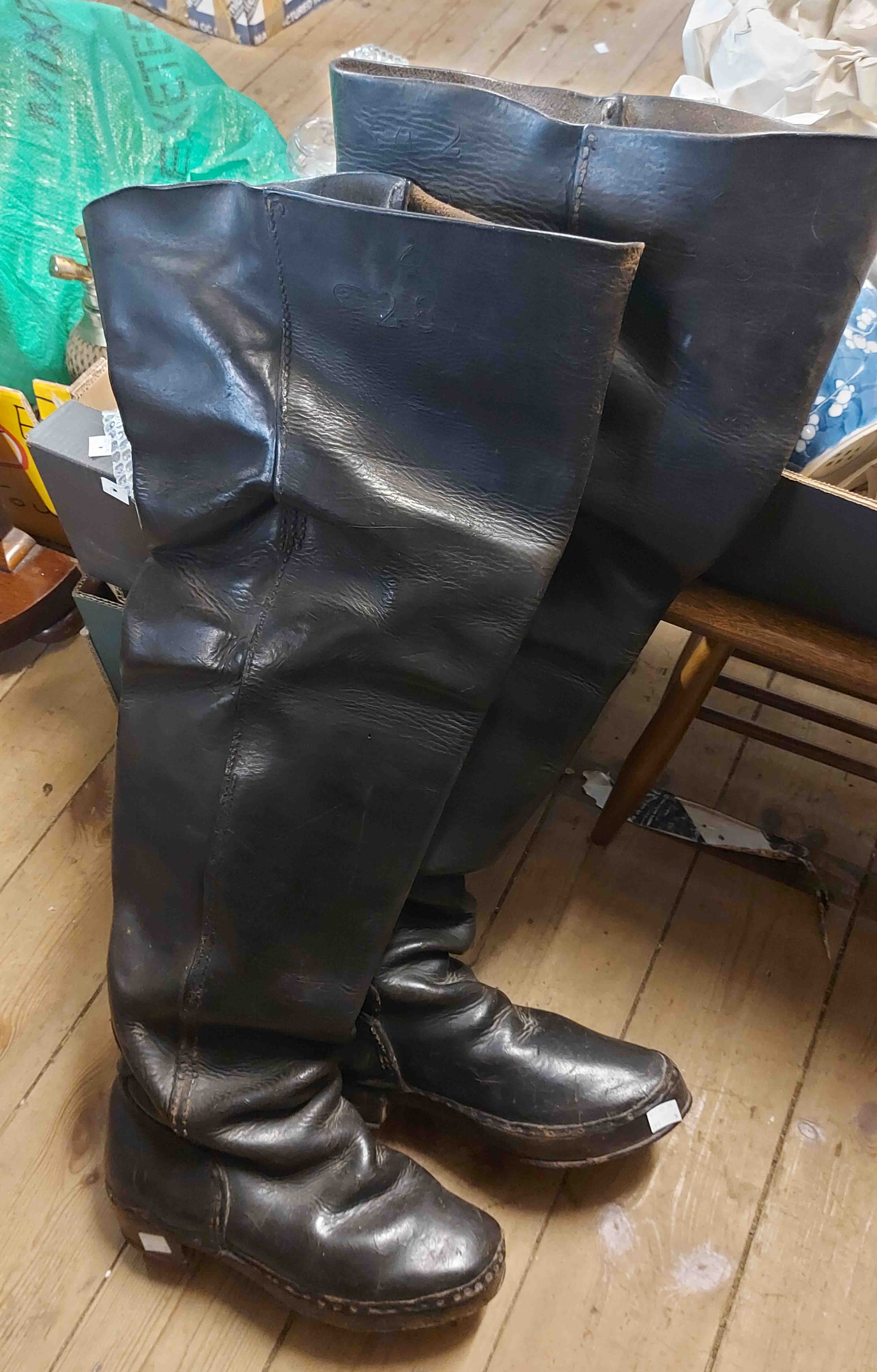 A pair of Victorian stagecoach driver's boots