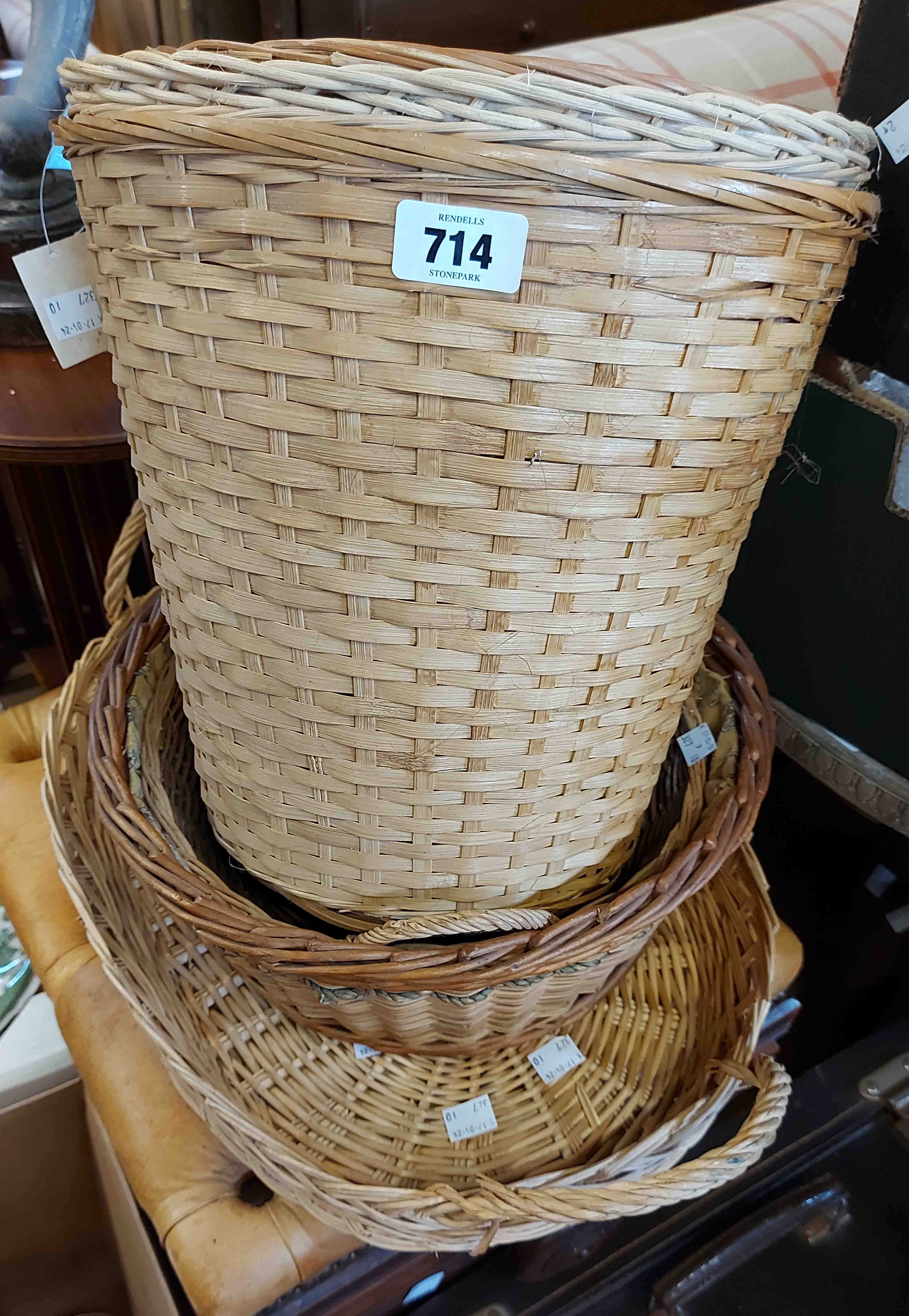 Six assorted wicker baskets