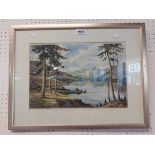 †A.D. Bell: a gilt framed watercolour, depicting a view across Derwentwater, Lake District -