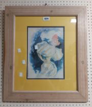 Jules Cheret: a framed reproduction coloured print, depicting a lady smoking