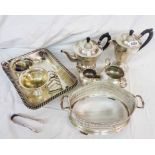 A quantity of silver plated items including harlequin four piece tea set, toast rack, etc.