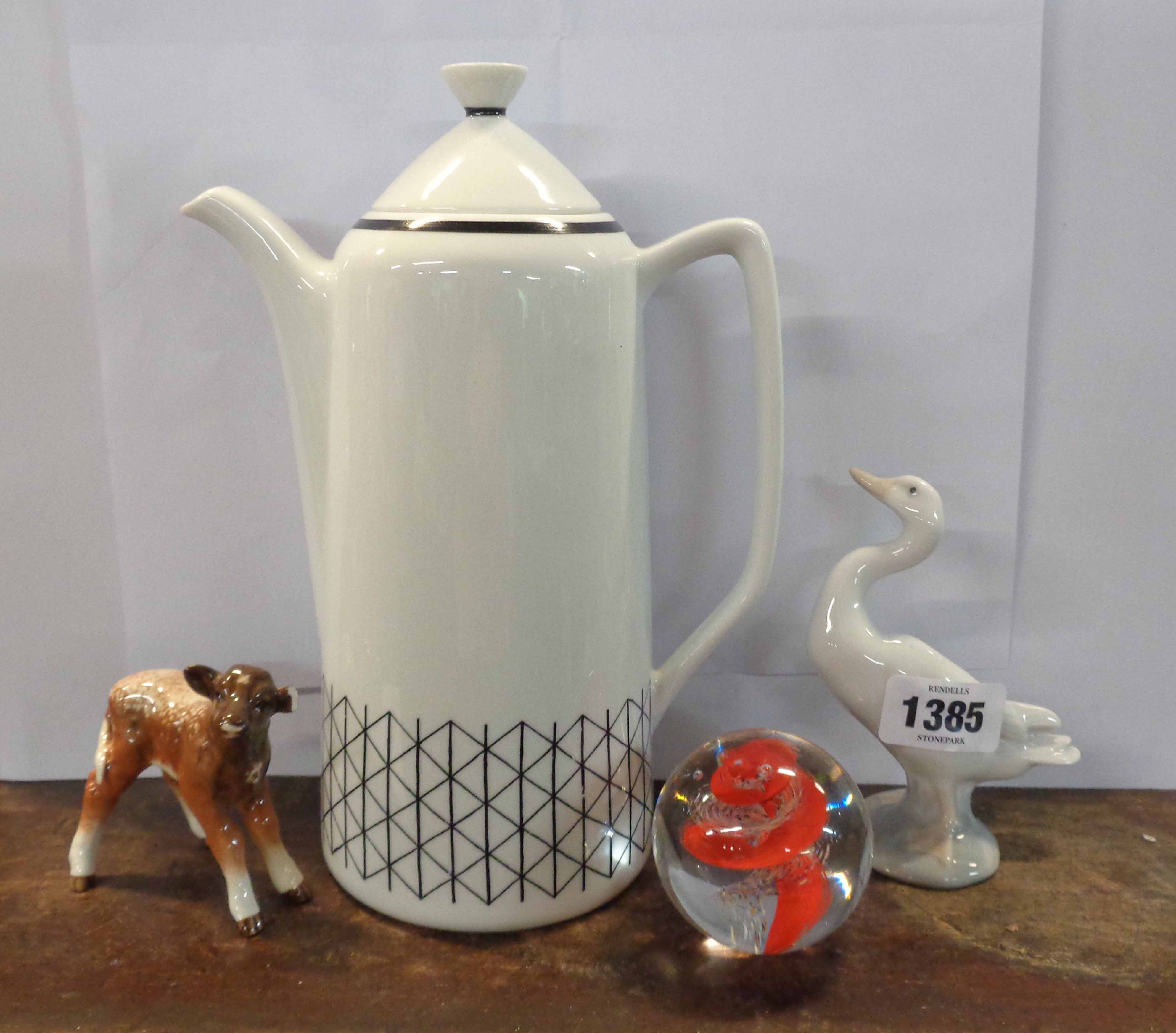 A quantity of ceramics including Rorstrand coffee pot, Lladro goose, etc.