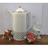 A quantity of ceramics including Rorstrand coffee pot, Lladro goose, etc.