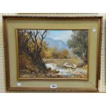 Michael Albertyn (South Africa): a gilt and upholstered framed oil on board, depicting a river