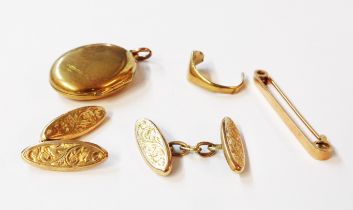 A 375 (9ct.) gold oval locket - sold with a pair of 375 (9ct.) gold oval panel cufflinks, a marked