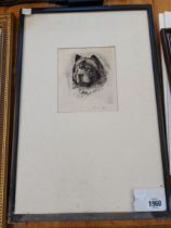 David Gee: a framed monochrome etching head and shoulders portrait of a Chow Chow dog - signed