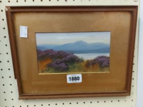 John Carlisle: a small gilt framed and slipped gouache painting, depicting heather on the banks of a