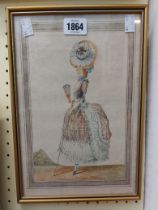 An antique watercolour, a full length portrait of a lady in fashionable 18th Century dress