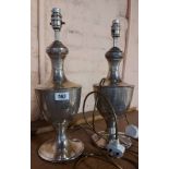 A pair of silver metal baluster style table lamps