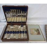 A cased part six place setting of silver plated cutlery - sold with a cased set of Vernon Ward