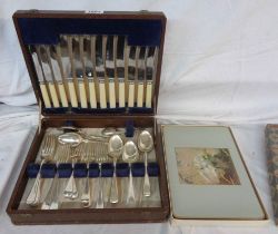 A cased part six place setting of silver plated cutlery - sold with a cased set of Vernon Ward