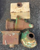 Five antique metal drain hoppers