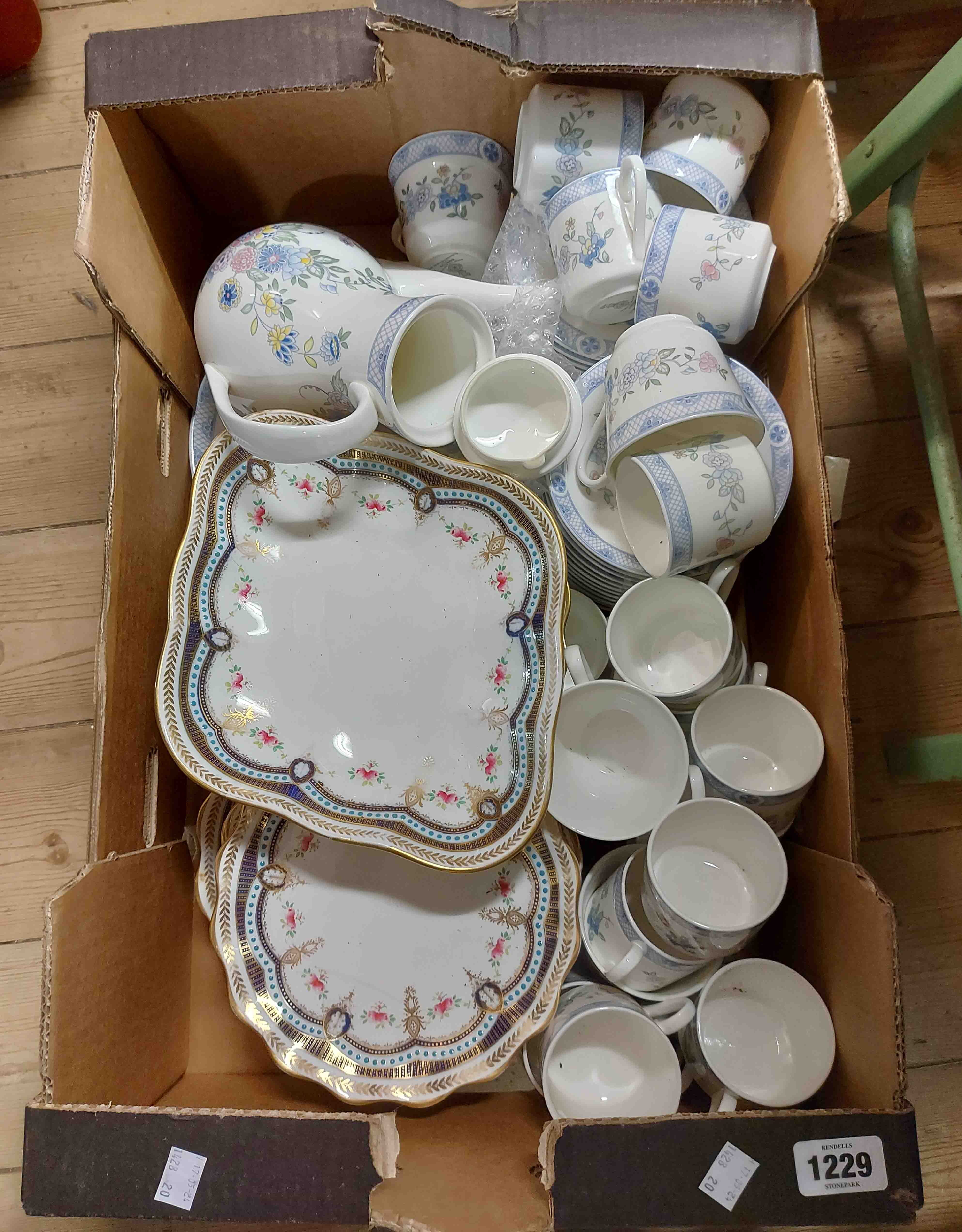 A box containing a quantity of ceramics including Royal Doulton bone china coffee set decorated in