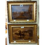 A pair of old gilt framed sepia crystoleums, both depicting moorland ponies