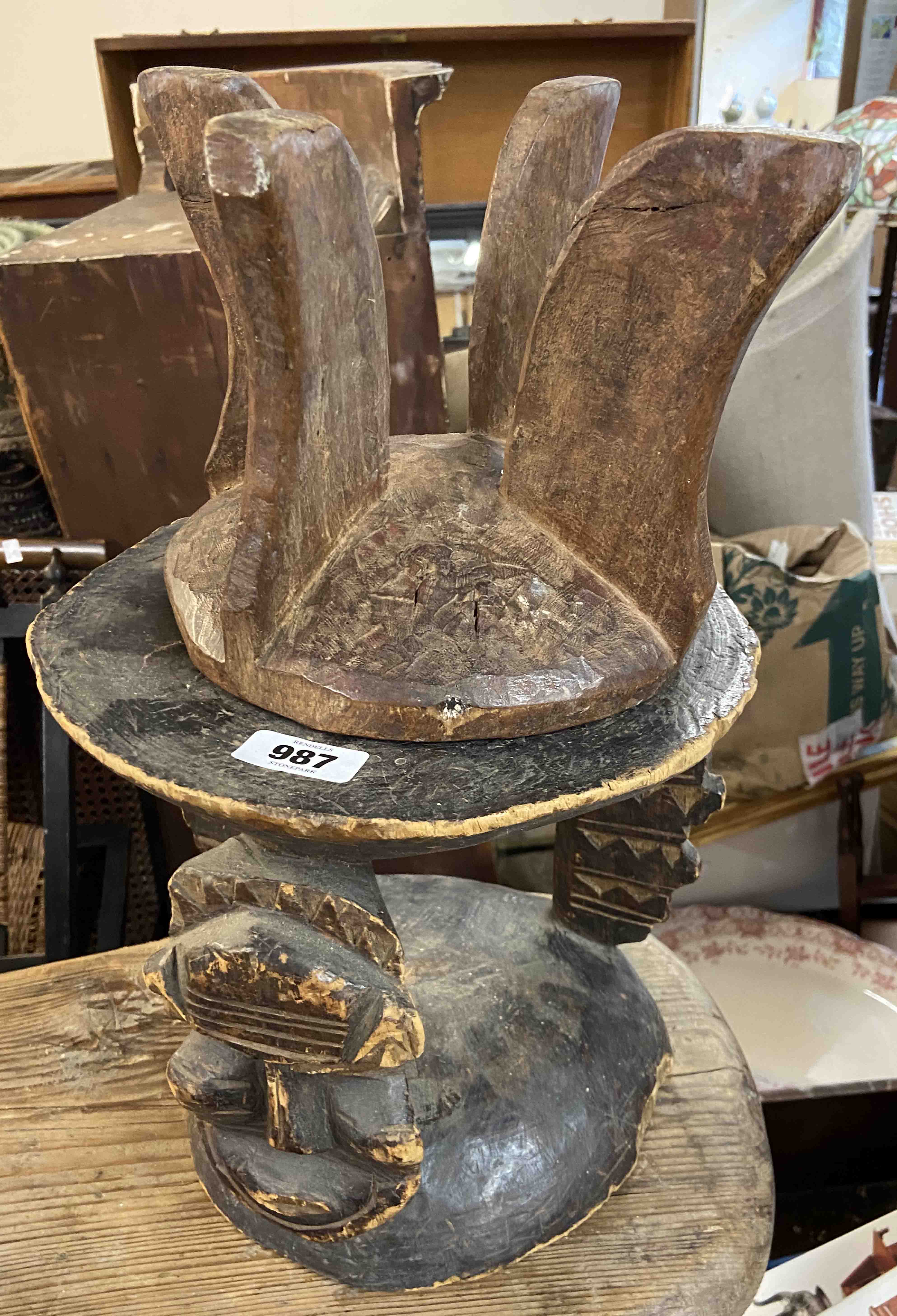 Two African carved wood stools