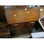 A 75cm reproduction mixed wood bureau with part fitted interior and three long drawers, set on