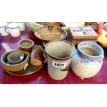 A quantity of Studio Pottery including Lowerdown mug, Crowan Pottery egg cup, etc.