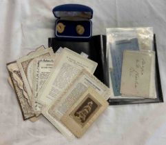 A small collection of religious lace and birthday wishes - sold with a cased pair of 1948 farthing